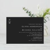 Minimalistische Typografie Monogram Black Wedding Einladung (Stehend Vorderseite)