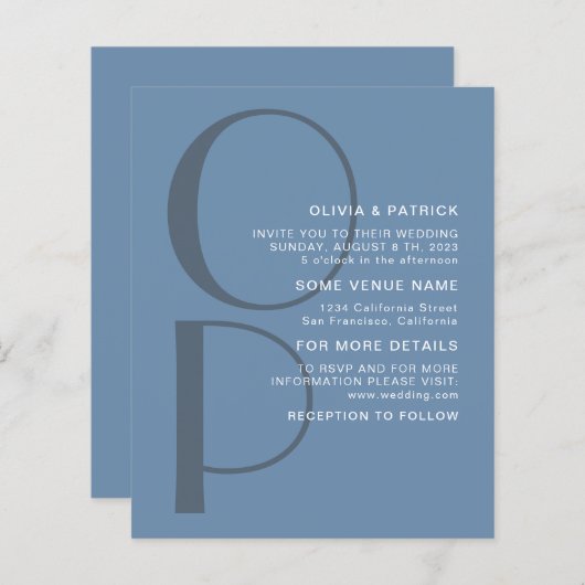 Minimalistische Typografie Monogramm Einladung zur (Vorne/Hinten)