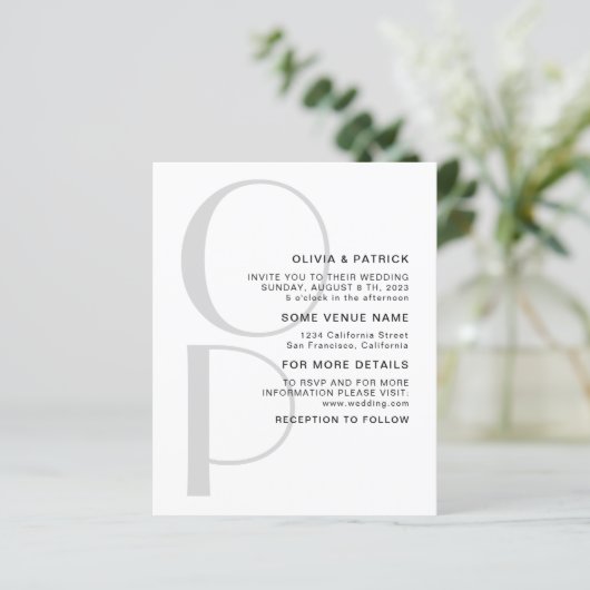 Minimalistische Typografie Monogramm Einladung zur (Stehend Vorderseite)