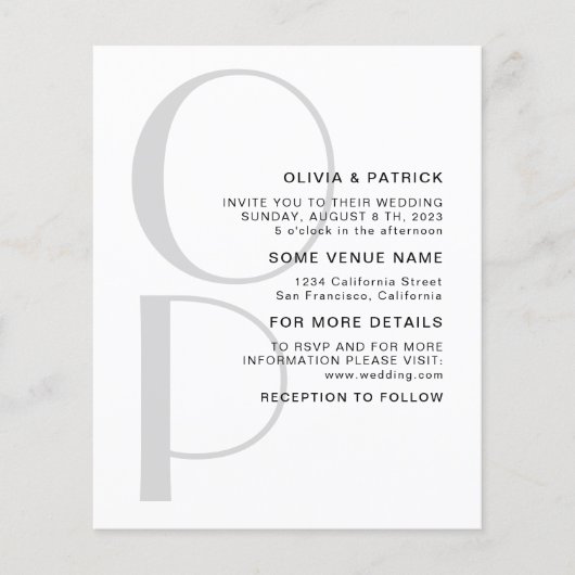 Minimalistische Typografie Monogramm Einladung zur (Vorderseite)