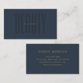 Minimalistische Typografie Navy Blue Beauty Salon Visitenkarte (Vorne/Hinten)