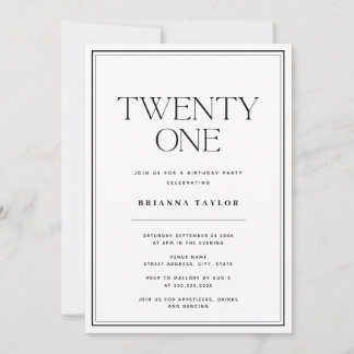 Minimalistische Typografie Schwarz & Weiß 21. Gebu Einladung