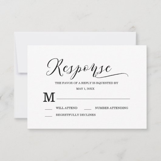Minimalistische Typografie Schwarz-Weiß-Antwortkar RSVP Karte (Vorderseite)