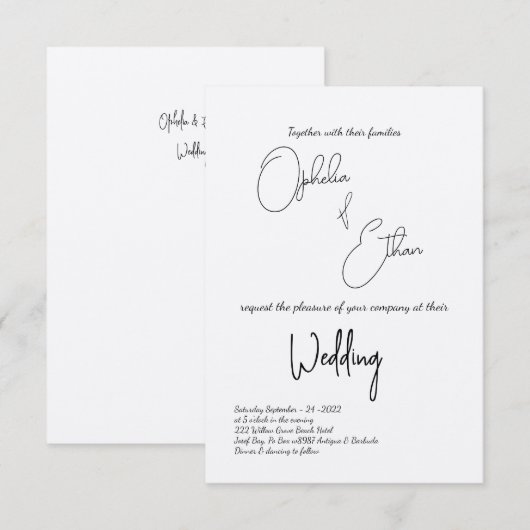 Minimalistische Typografie Schwarz-Weiß-Hochzeit Einladung (Vorne/Hinten)