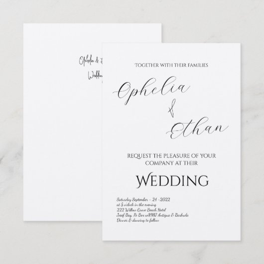 Minimalistische Typografie Schwarz-Weiß-Hochzeit Einladung (Vorne/Hinten)