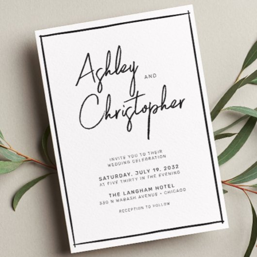 Minimalistische Typografie Script Black & White We Einladung