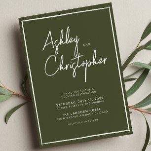Minimalistische Typografie Script Dark Olive Weddi Einladung