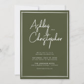Minimalistische Typografie Script Dark Olive Weddi Einladung (Vorderseite)