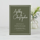 Minimalistische Typografie Script Dark Olive Weddi Einladung (Stehend Vorderseite)