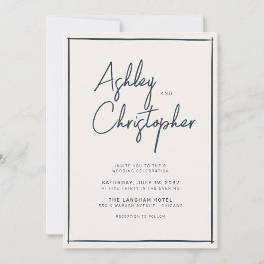 Minimalistische Typografie Script Indigo Blue Wedd Einladung (Vorderseite)