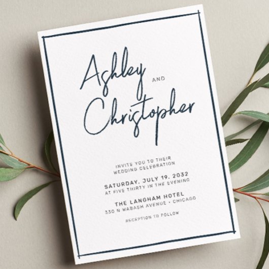 Minimalistische Typografie Script Indigo Blue Wedd Einladung