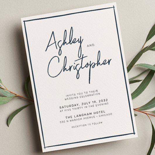 Minimalistische Typografie Script Indigo Blue Wedd Einladung