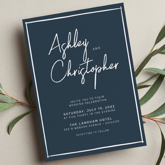 Minimalistische Typografie Script Indigo Blue Wedd Einladung