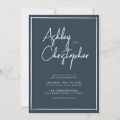 Minimalistische Typografie Script Indigo Blue Wedd Einladung (Vorderseite)