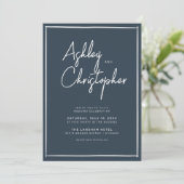 Minimalistische Typografie Script Indigo Blue Wedd Einladung (Stehend Vorderseite)