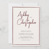 Minimalistische Typografie Script Maroon Wedding Einladung (Vorderseite)