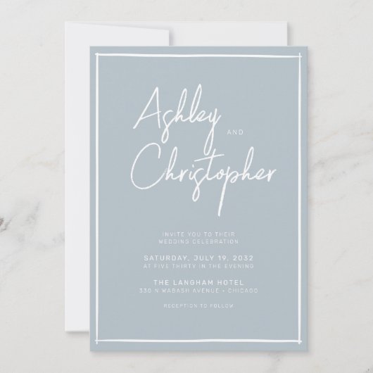 Minimalistische Typografie-Skript Blauer Blauer Ho Einladung (Vorderseite)