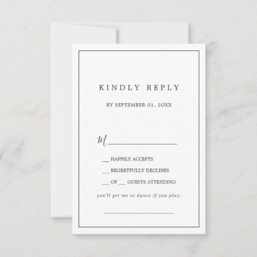 Minimalistische Typografie Song Request RSVP Card (Vorderseite)