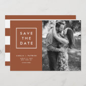 Minimalistische Typografie Terracotta-Foto Save The Date (Vorne/Hinten)