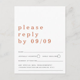 Minimalistische Typografie Terracotta Wedding RSVP Postkarte