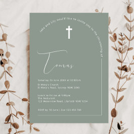 Minimalistische Typografie und Salbei-Taufe Einladung