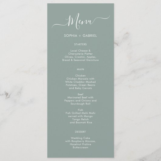 Minimalistische Typografy Sage Green Wedding Menu Menükarte (Vorderseite)