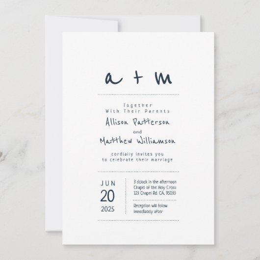 Minimalistische und moderne Einladung zur Hochzeit (Vorderseite)