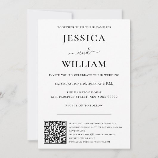 Minimalistische und moderne Hochzeit mit QR-Code Einladung (Vorderseite)
