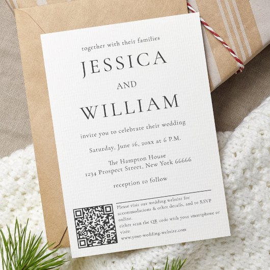 Minimalistische und moderne Hochzeit mit QR-Code Einladung