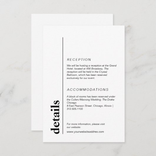 Minimalistische und moderne Hochzeitsinformationen Begleitkarte (Vorne/Hinten)