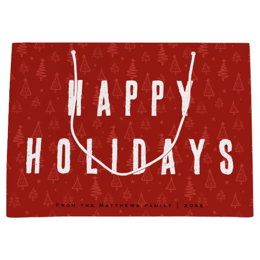 Minimalistische und moderne Rotweihnachtsbaumfamil Große Geschenktüte (Vorderseite)
