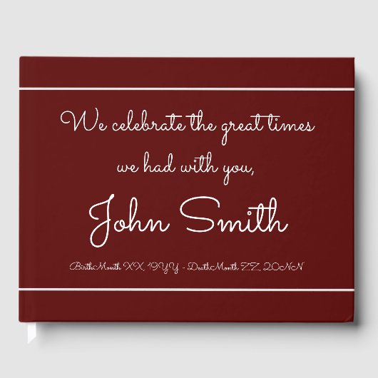 Minimalistische und Personalisierte Begräbnisgaler Gästebuch (Vorderseite)