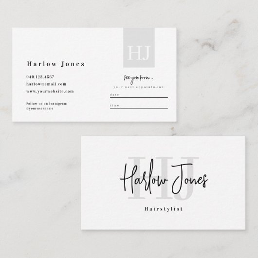 Minimalistische Unterschrift Schwarz-Weiß-Ernennun Visitenkarte (Vorne/Hinten)