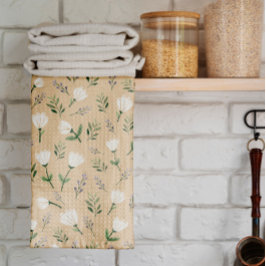 Minimalistische Vanilla & White Floral Geschirrtuch