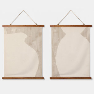 Minimalistische Vase-Silhouette Wandteppich Mit Holzrahmen