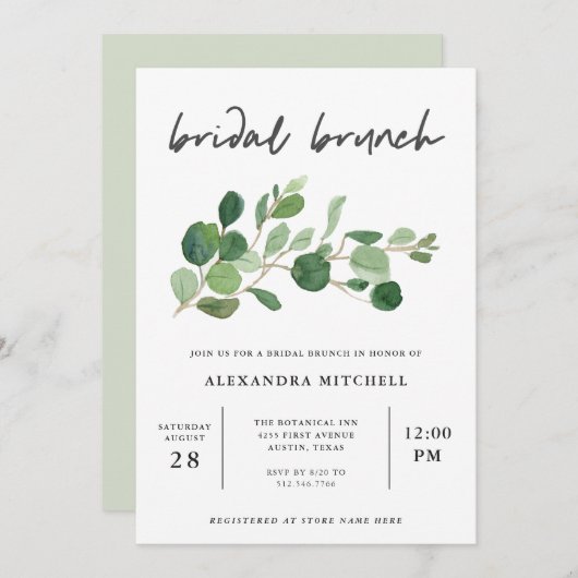 Minimalistische Vegetation | Bridal Brunch Einladung (Vorne/Hinten)