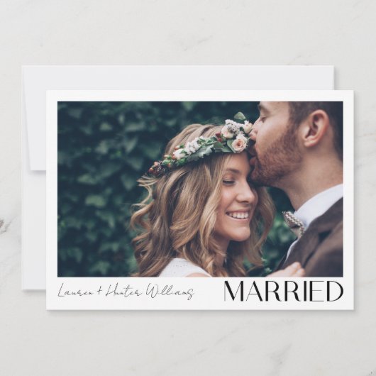 Minimalistische Verheiratete 2 Foto Script QR Code Ankündigung (Vorderseite)