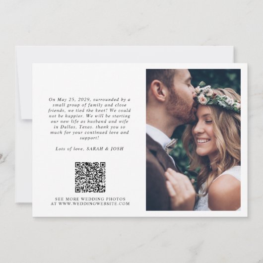 Minimalistische Verheiratete 2 Foto Script QR Code Ankündigung (Rückseite)