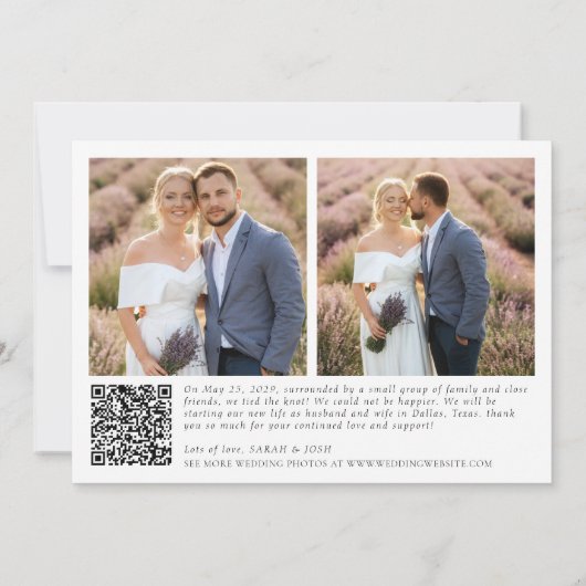 Minimalistische Verheiratete 3 Foto Script QR Code Ankündigung (Rückseite)