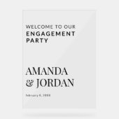 Minimalistische Verlobung Black & White Luxe Acrylschild (Vorderseite)