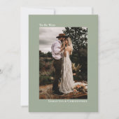 Minimalistische vertikale Foto Sage Grüne Hochzeit Einladung (Vorderseite)