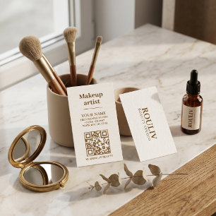 Minimalistische vertikale QR-Code Erdtöne Braun Visitenkarte