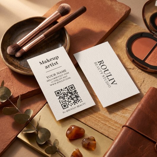 Minimalistische vertikale QR-Code | Erdtöne | Schö Visitenkarte