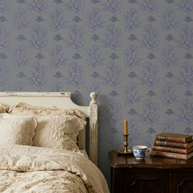 Minimalistische Vintage Blume Muster Grau Tapete (Von Creator hochgeladen)