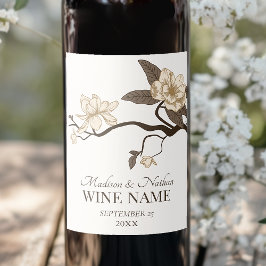 Minimalistische Vintage Magnolia-Hochzeitscreme Weinetikett