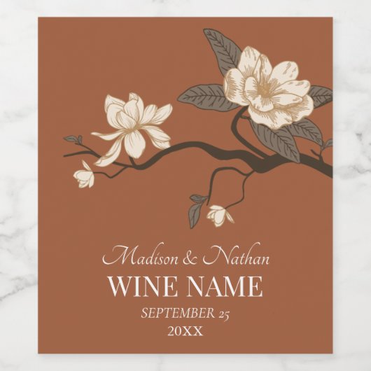 Minimalistische Vintage Magnolia Weinetikett (Einzelnes Label)