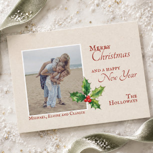 Minimalistische Vintage-Weihnachtsfamilienfoto Feiertagspostkarte