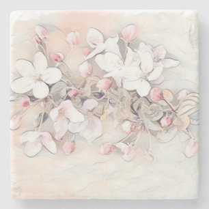 Minimalistische Vintage-Zeichnung weiß rosa Kirsch Steinuntersetzer