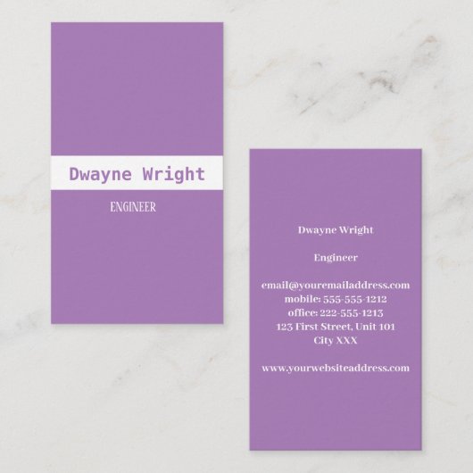 Minimalistische violette lila und weiße Farbe Visitenkarte (Vorne/Hinten)