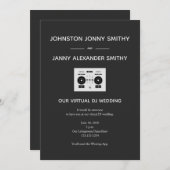 Minimalistische Virtual DJ Wedding - Charcoal Einladung (Vorne/Hinten)